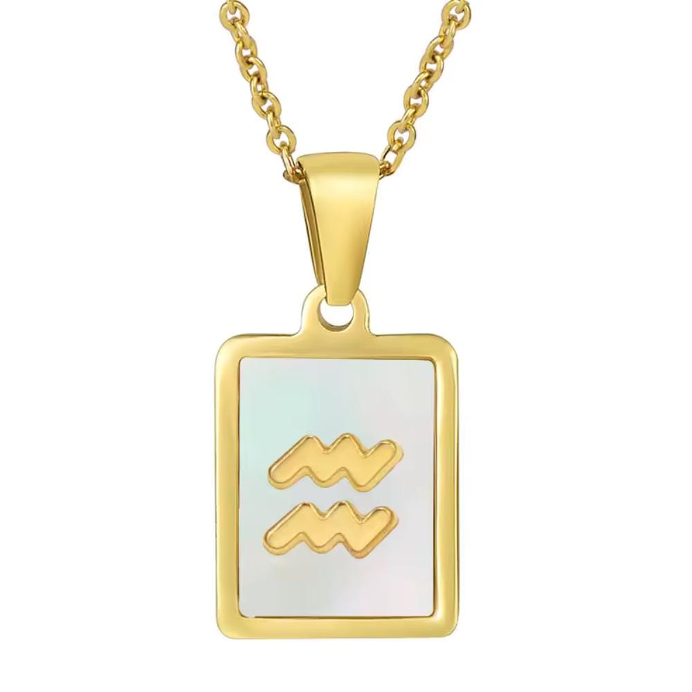 Gold Tone Zodiac Pendant Necklace, 18" Chain, Unisex Astrology Jewelry - image 1