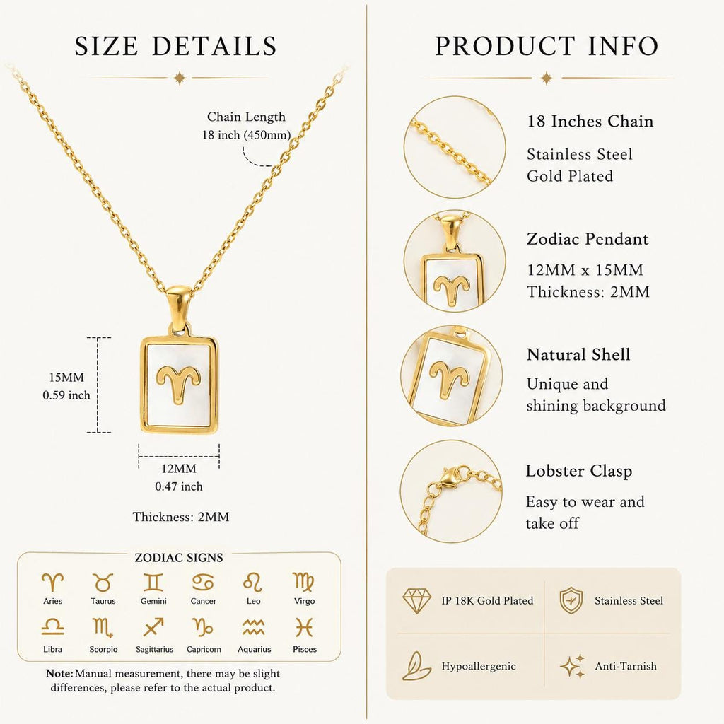 Gold Tone Zodiac Pendant Necklace, 18" Chain, Unisex Astrology Jewelry - image 2