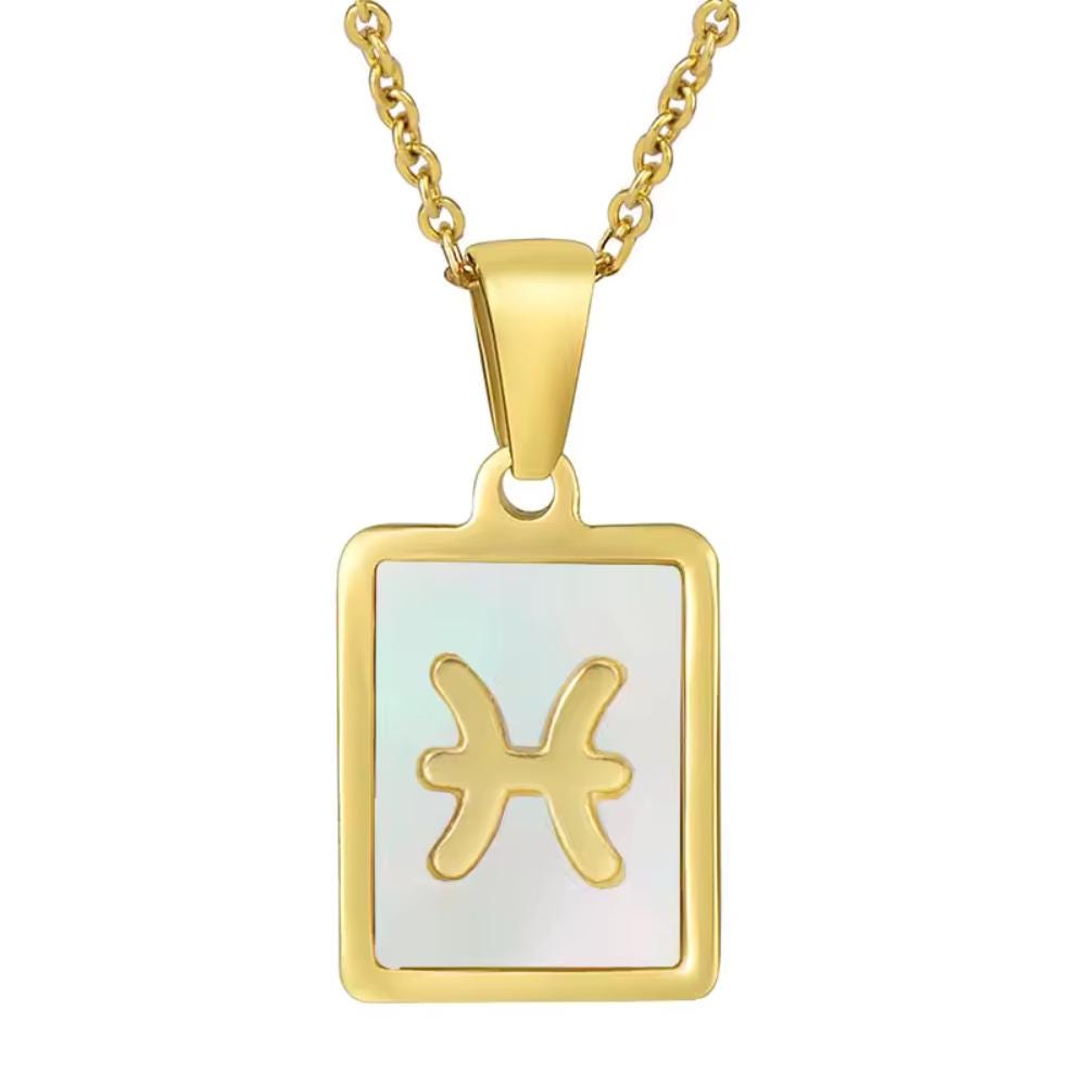 Gold Tone Zodiac Pendant Necklace, 18" Chain, Unisex Astrology Jewelry - image 9