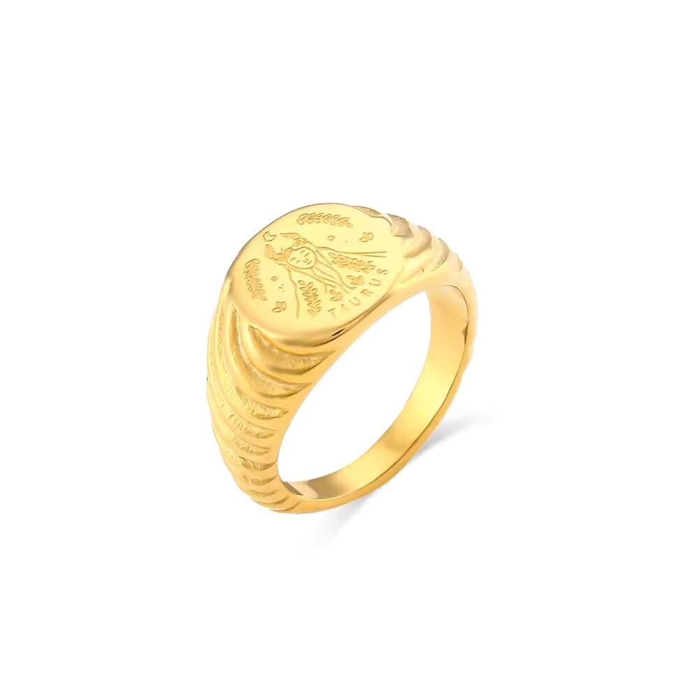 18K Gold Plated Zodiac Signet Ring, Stainless Steel Engraved Astrology Ring - image 10