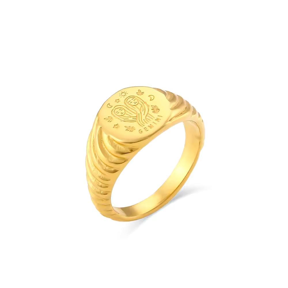 18K Gold Plated Zodiac Signet Ring, Stainless Steel Engraved Astrology Ring - image 4
