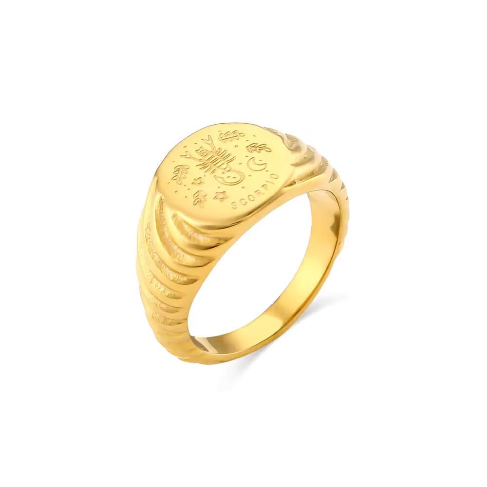 18K Gold Plated Zodiac Signet Ring, Stainless Steel Engraved Astrology Ring - image 6