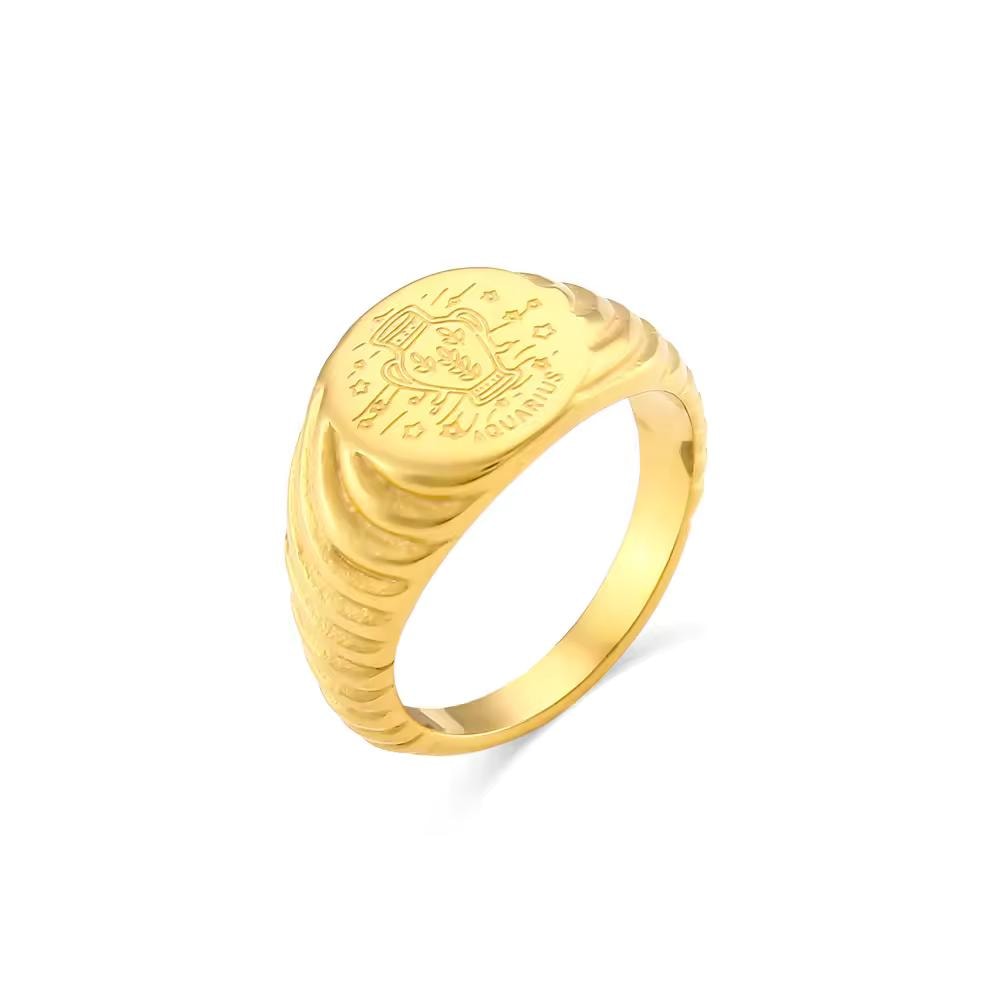 18K Gold Plated Zodiac Signet Ring, Stainless Steel Engraved Astrology Ring - image 9