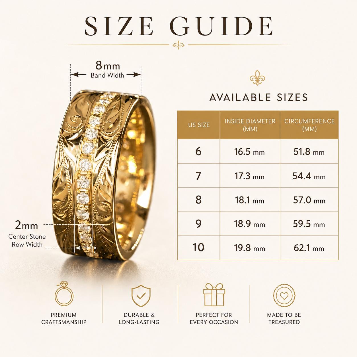 18K Gold Plated Hawaiian Engraved Band, Cubic Zirconia Wedding Ring - image 3