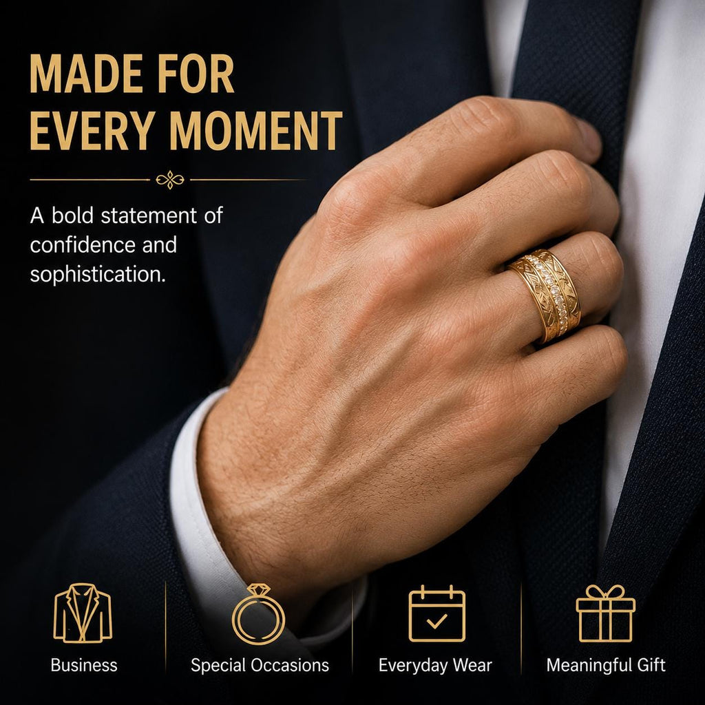 18K Gold Plated Hawaiian Engraved Band, Cubic Zirconia Wedding Ring - image 5