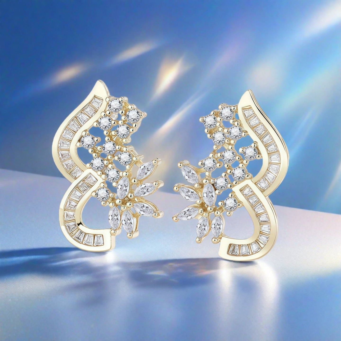 Silver-plated curved floral stud earrings product view - image 6