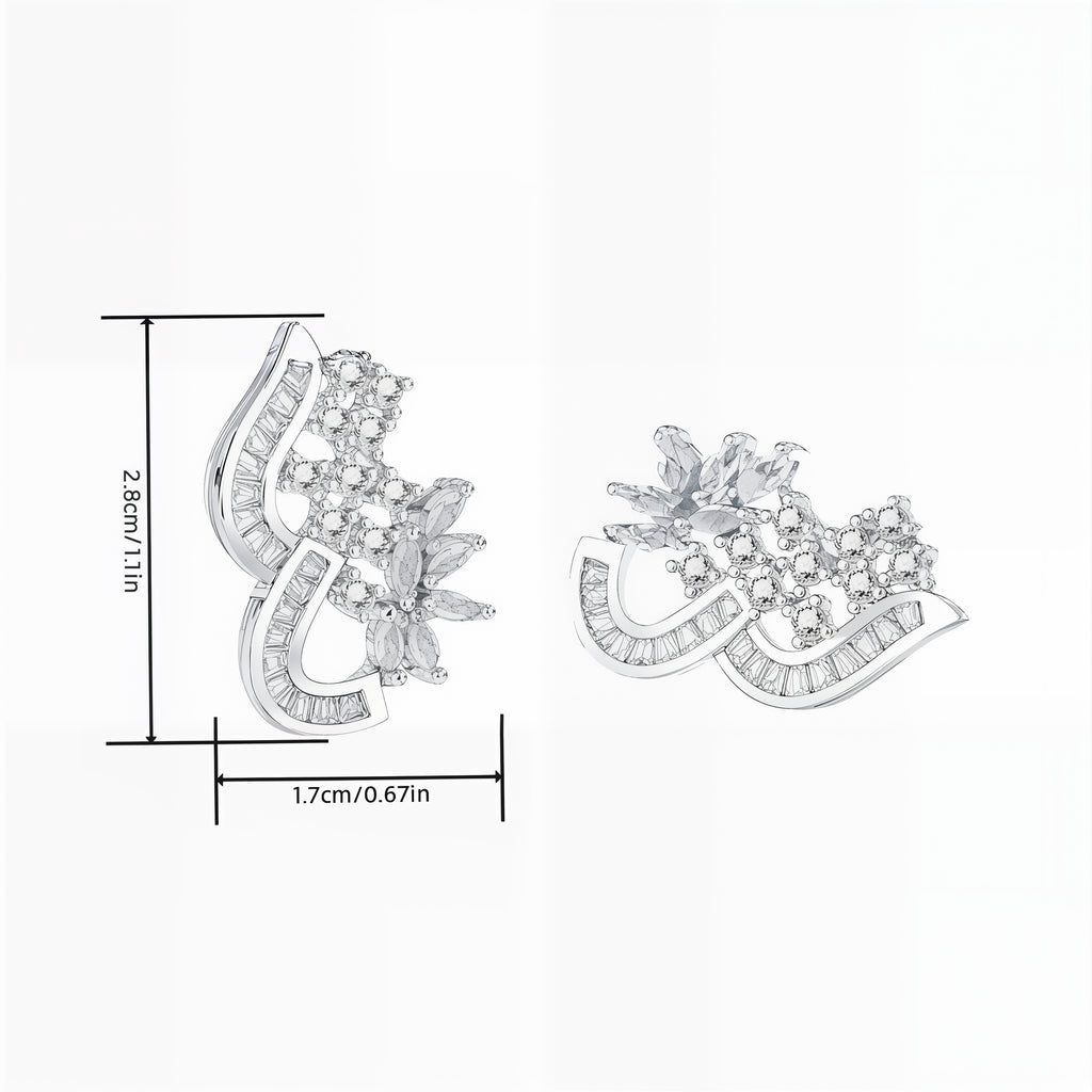 Curved floral crystal stud earrings product view - image 4