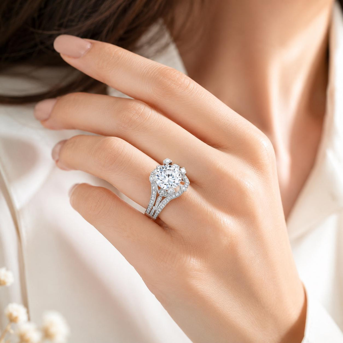 Round Brilliant Cut Engagement Ring, Silver Tone Solitaire Wedding Ring, CZ Bridal Jewelry - image 4