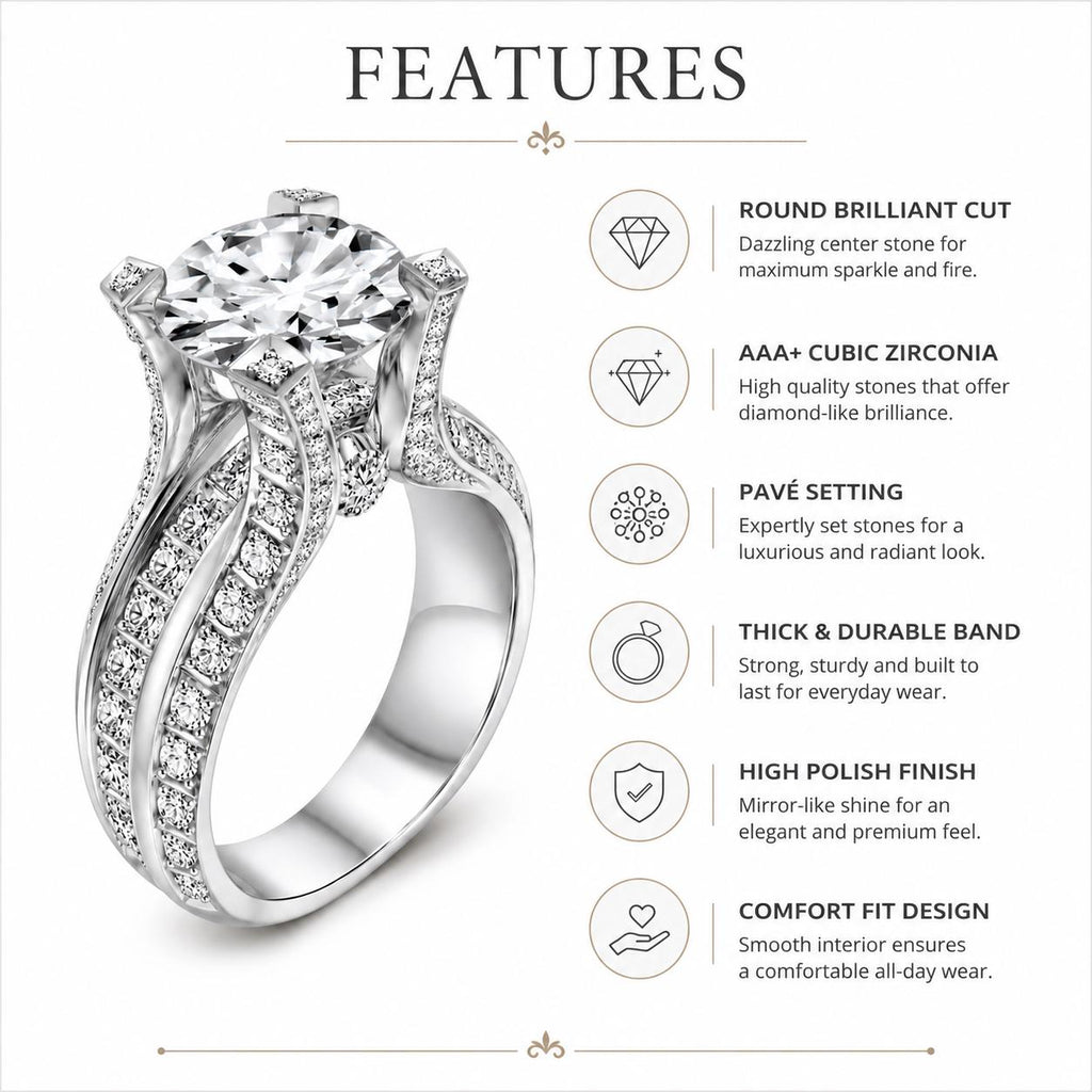 Round Brilliant Cut Engagement Ring, Silver Tone Solitaire Wedding Ring, CZ Bridal Jewelry - image 6