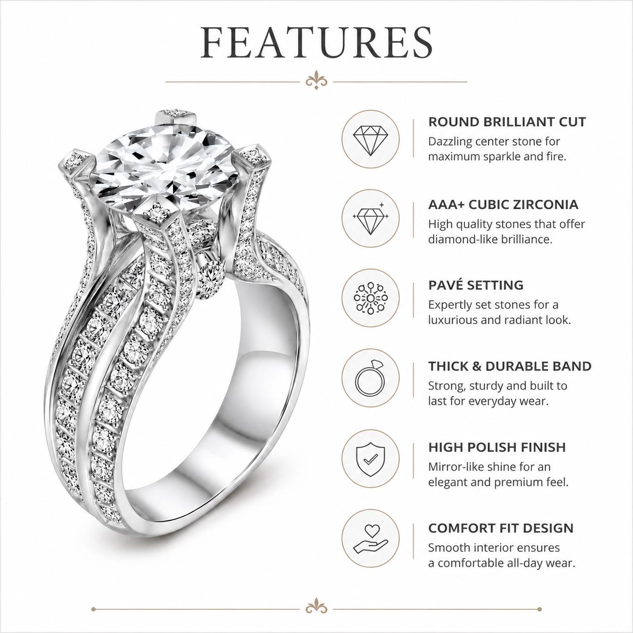 Round Brilliant Cut Engagement Ring, Silver Tone Solitaire Wedding Ring, CZ Bridal Jewelry - image 6