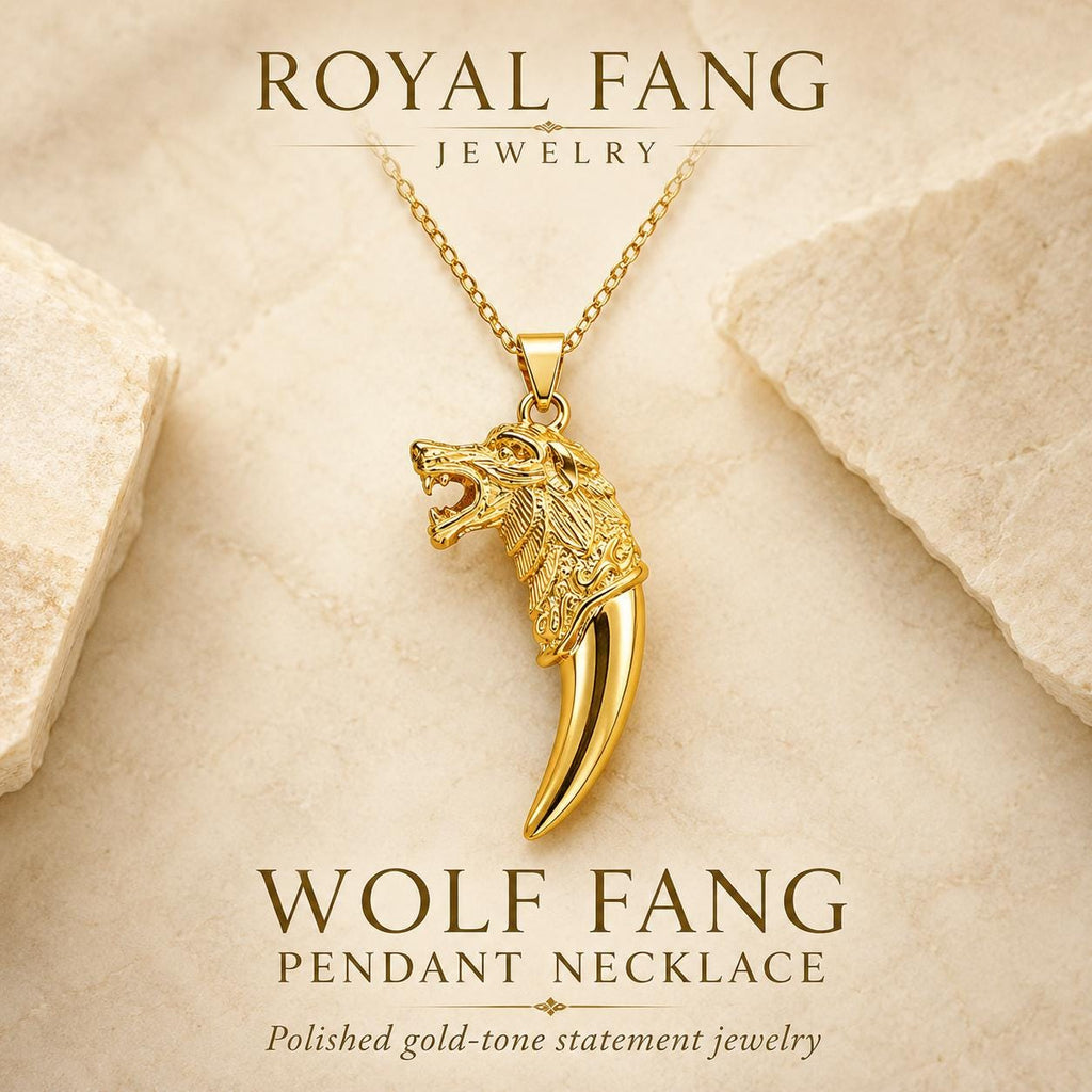 Gold Wolf Fang Pendant Necklace, Viking Wolf Head Tribal Amulet - image 6