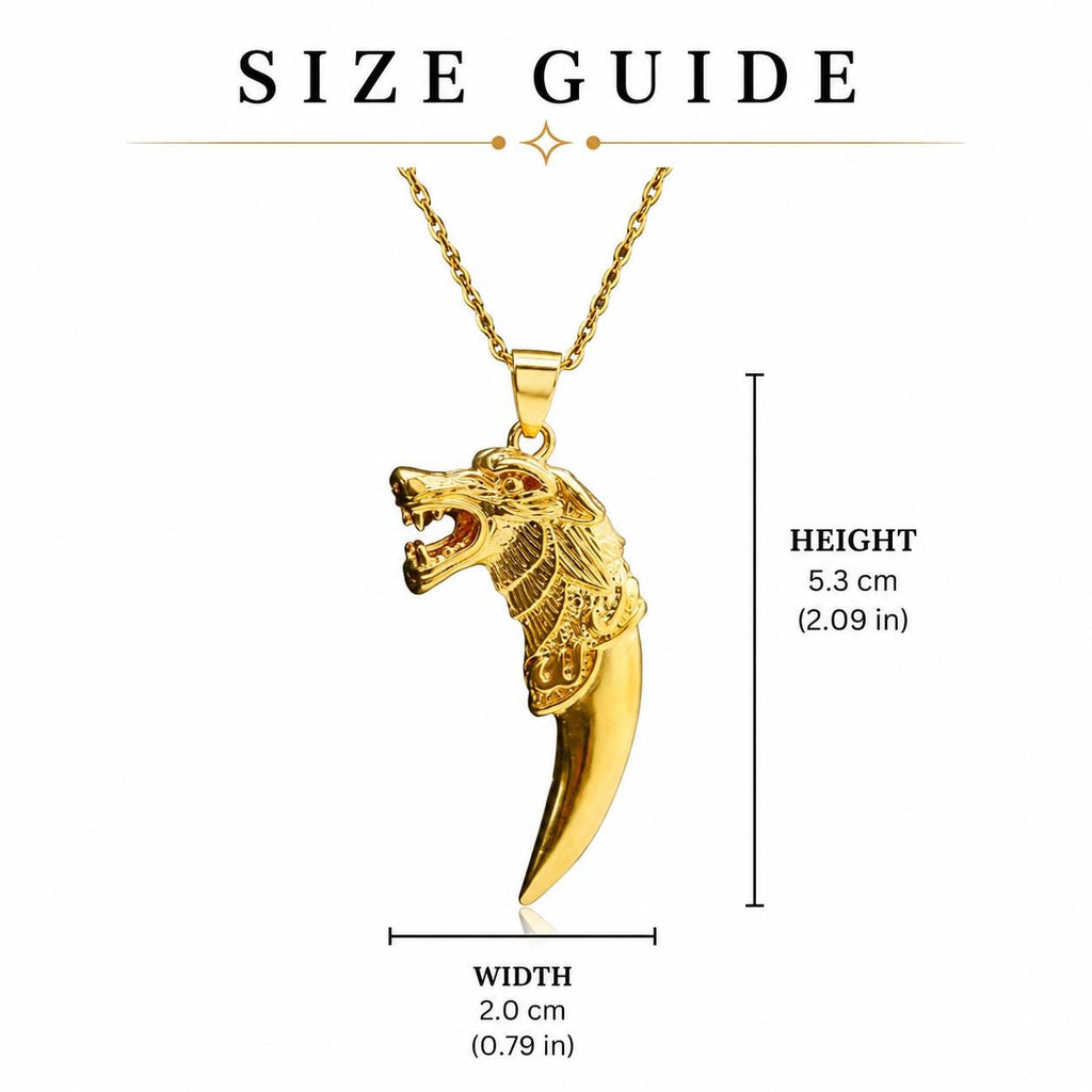Gold Wolf Fang Pendant Necklace, Viking Wolf Head Tribal Amulet - image 2