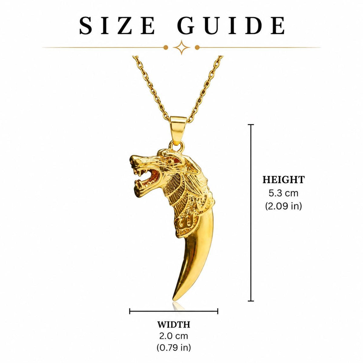 Gold Wolf Fang Pendant Necklace, Viking Wolf Head Tribal Amulet - image 2