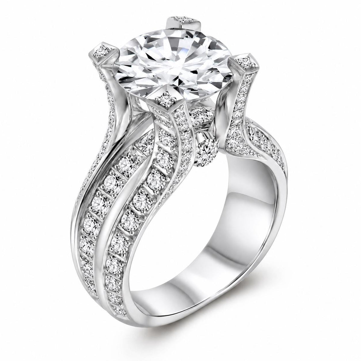 Round Brilliant Cut Engagement Ring, Silver Tone Solitaire Wedding Ring, CZ Bridal Jewelry - image 1