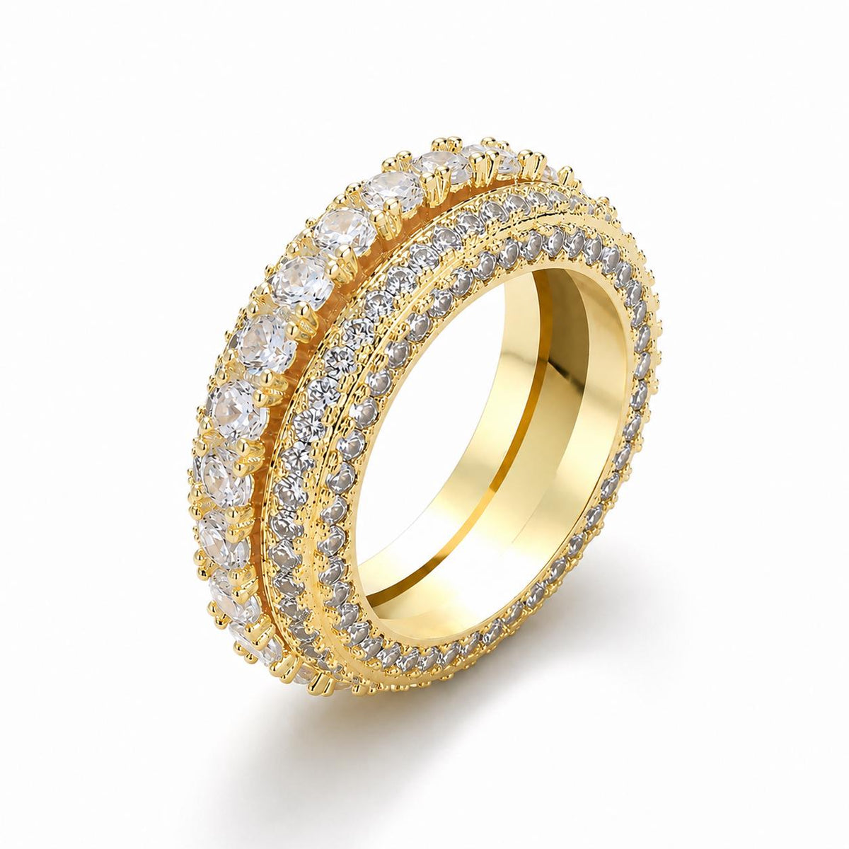 Set of 2 Spinner Rings, Gold Tone Silver Tone Zircon Band, Wide Statement Ring - image 2
