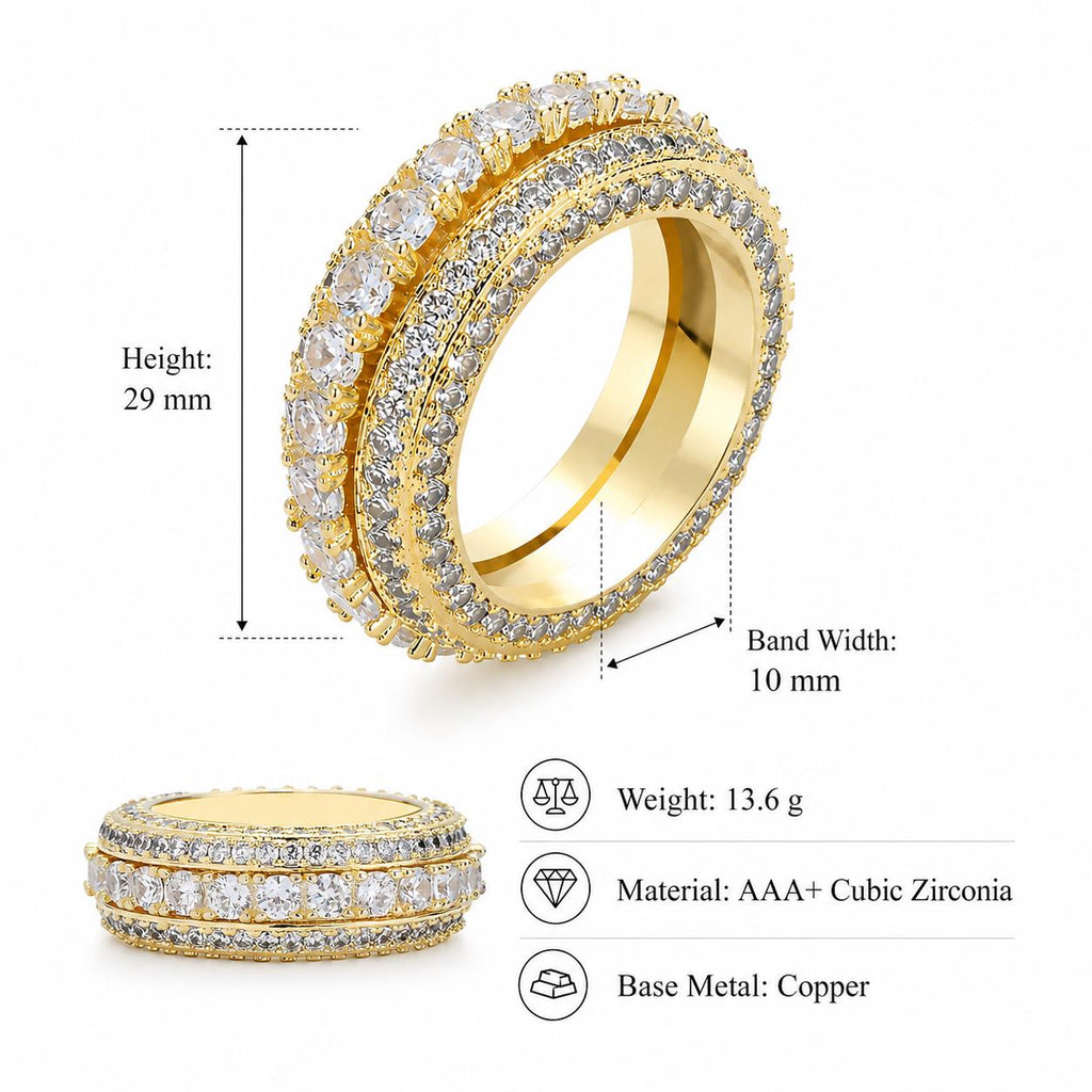 Set of 2 Spinner Rings, Gold Tone Silver Tone Zircon Band, Wide Statement Ring - image 4