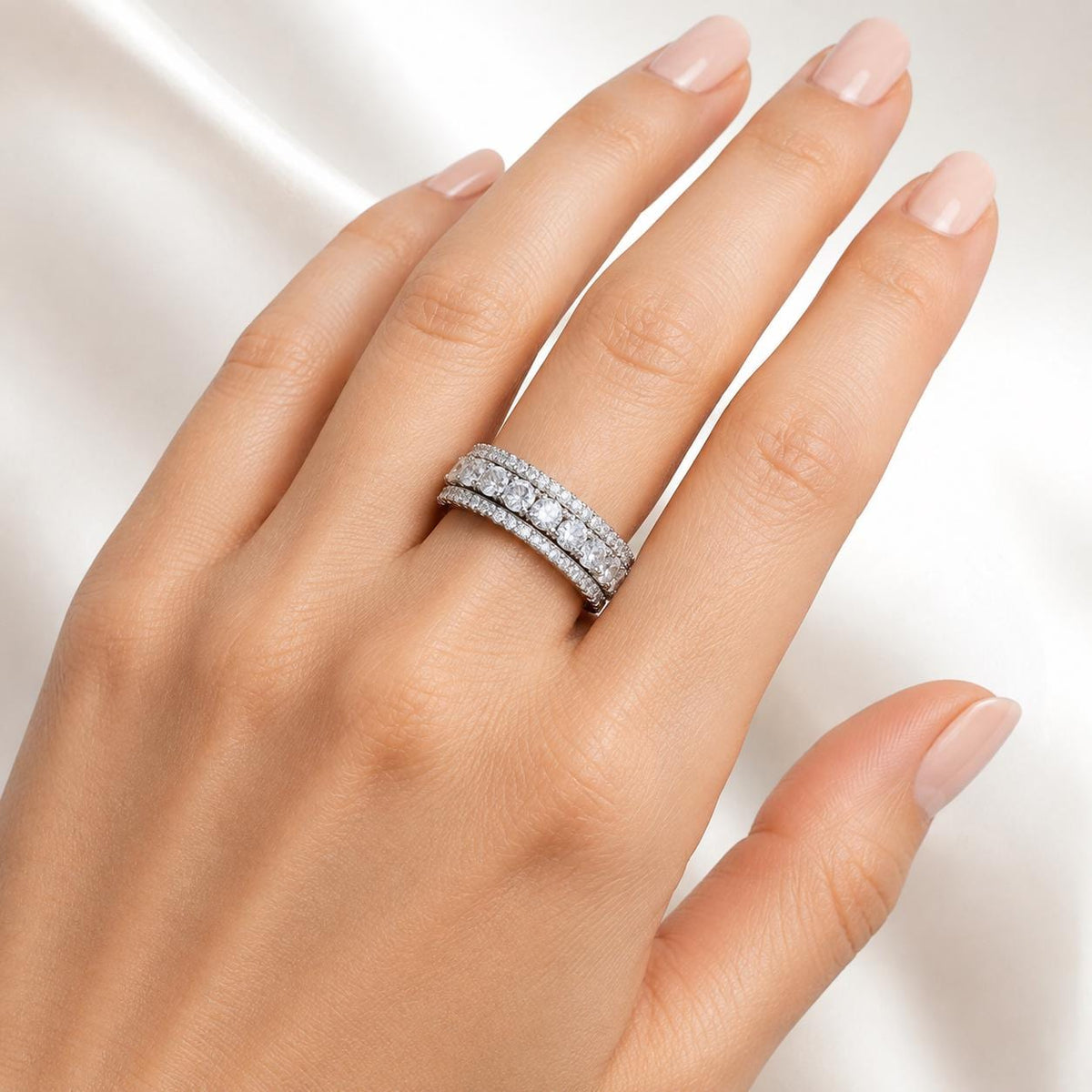 Set of 2 Spinner Rings, Gold Tone Silver Tone Zircon Band, Wide Statement Ring - image 6