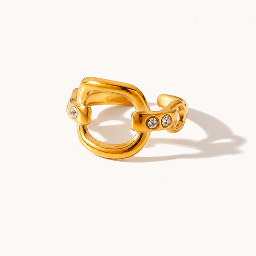 18K Gold PVD Horseshoe Geometric Ring, Stainless Steel Open Band, Waterproof Hypoallergenic - image 1