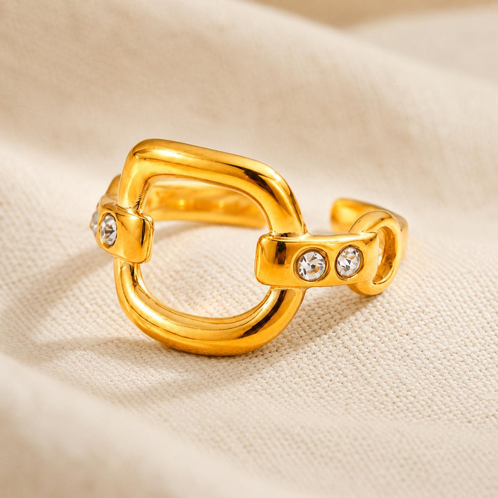 18K Gold PVD Horseshoe Geometric Ring, Stainless Steel Open Band, Waterproof Hypoallergenic - image 4