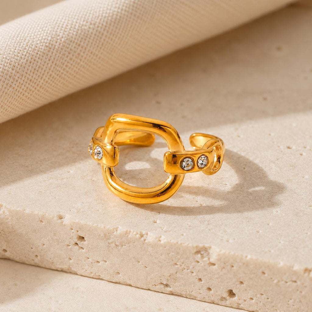 18K Gold PVD Horseshoe Geometric Ring, Stainless Steel Open Band, Waterproof Hypoallergenic - image 6