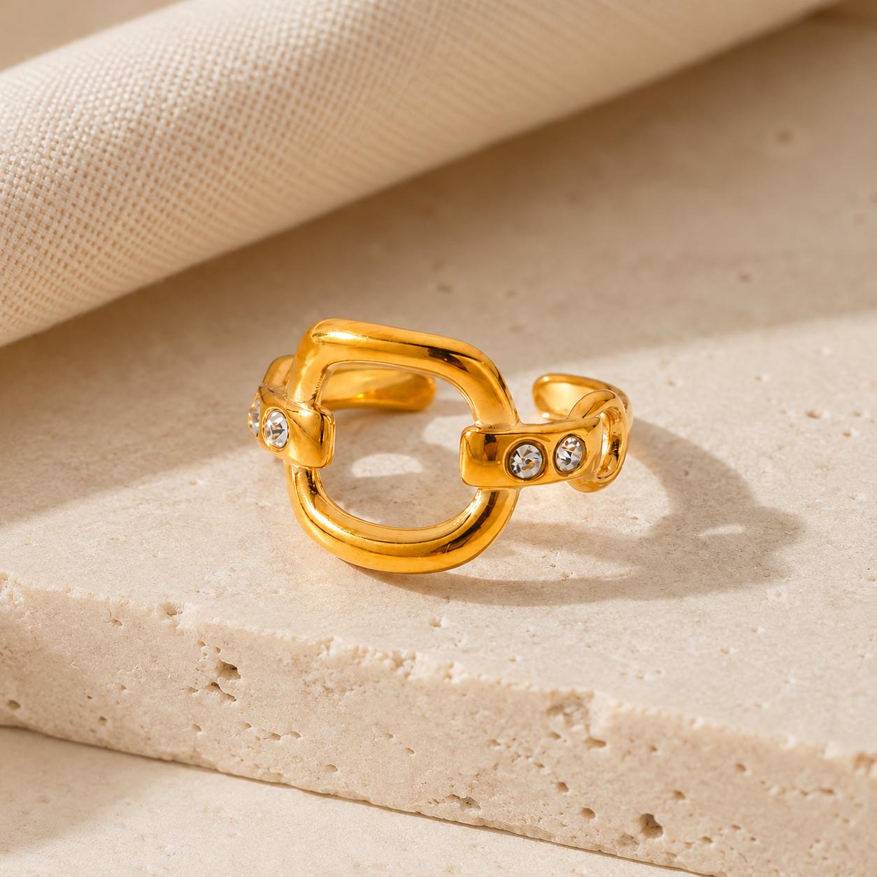 18K Gold PVD Horseshoe Geometric Ring, Stainless Steel Open Band, Waterproof Hypoallergenic - image 6