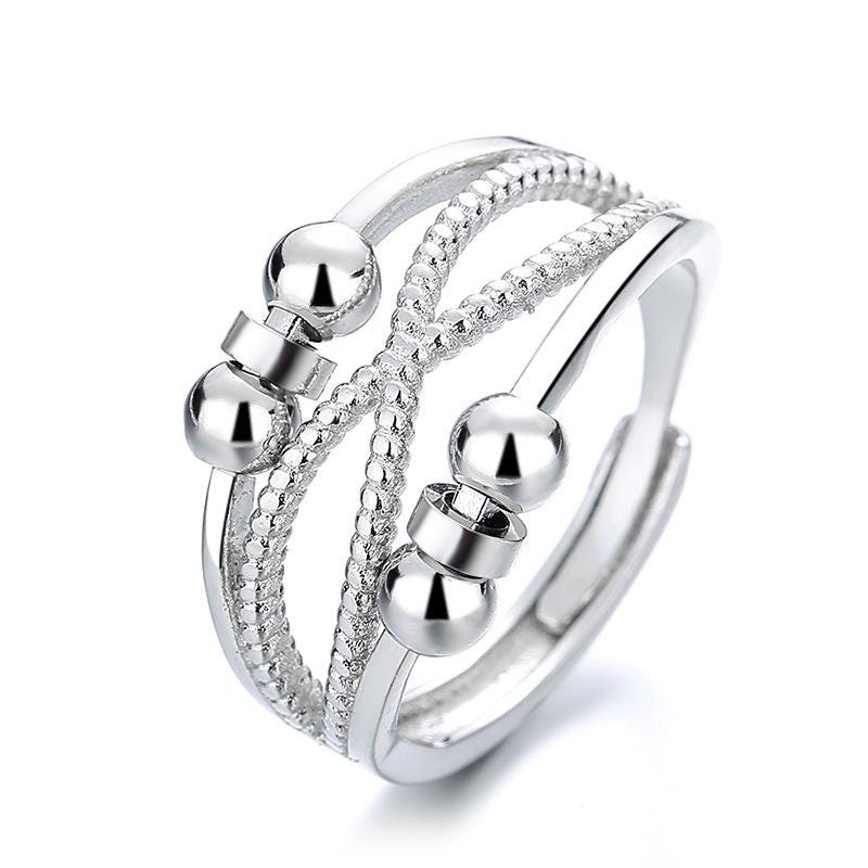 Silver Multi-Band Spinner Ring, Textured Beads, Adjustable Statement Jewelry - image 1