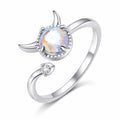 Devil Horn Ring, Iridescent Rainbow Stone, Rhodium Plated Brass, Adjustable Statement Ring - image 1