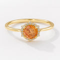 Orange Zircon Halo Ring, Gold Plated Silver, Round Brilliant Cut Wedding Band - image 1
