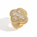Iced Out Clover Ring, Gold Tone Zircon Statement Ring, Unisex Brass Hip Hop Jewelry - image 1