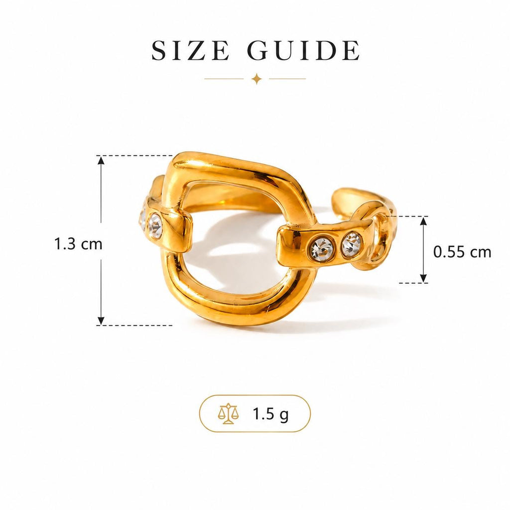 18K Gold PVD Horseshoe Geometric Ring, Stainless Steel Open Band, Waterproof Hypoallergenic - image 3