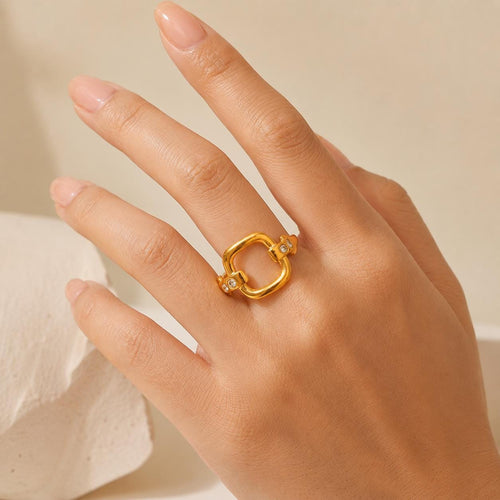18K Gold PVD Horseshoe Geometric Ring, Stainless Steel Open Band, Waterproof Hypoallergenic - image 2