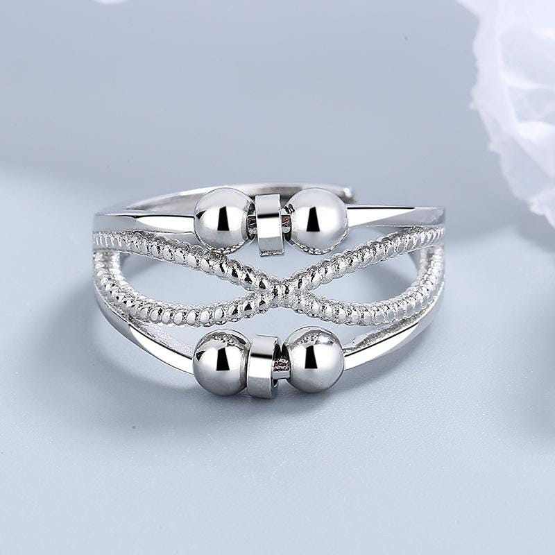 Silver Multi-Band Spinner Ring, Textured Beads, Adjustable Statement Jewelry - image 6