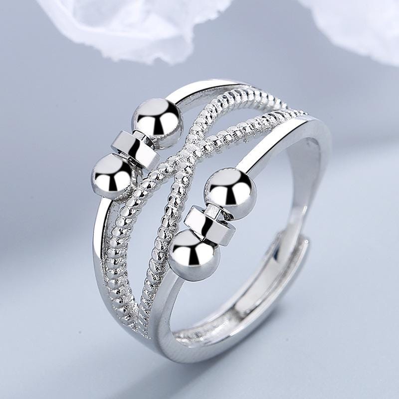 Silver Multi-Band Spinner Ring, Textured Beads, Adjustable Statement Jewelry - image 8