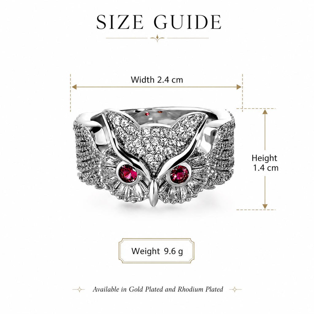 Iced Out Owl Ring, Red Zircon Eye Statement Ring, Brass Hip Hop Jewelry - image 2