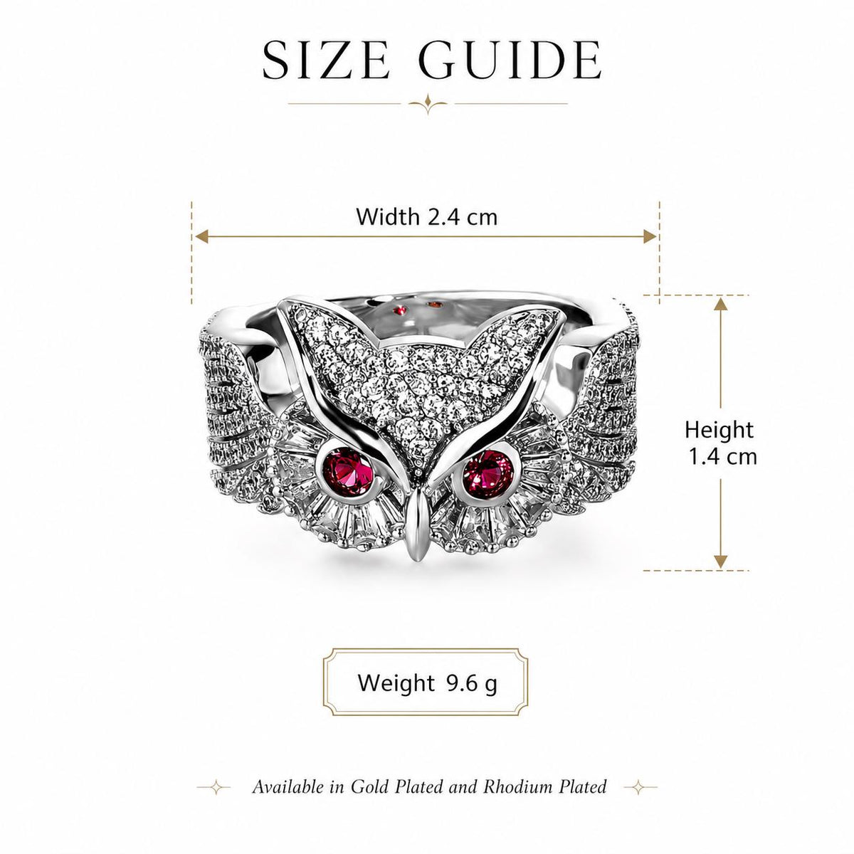 Iced Out Owl Ring, Red Zircon Eye Statement Ring, Brass Hip Hop Jewelry - image 2