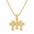 18K Gold Plated Triple Cross Pendant Necklace, Iced-Out Zircon T-Bar Chain for Men - image 1