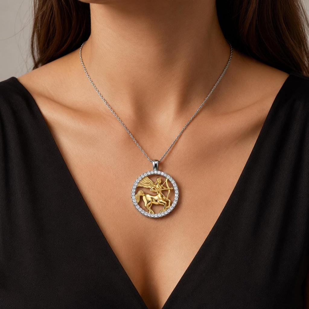 Centaur Archer Pendant Necklace, Iced Out CZ, Two-Tone Gold Silver Rope Chain (24 Inch) - image 4