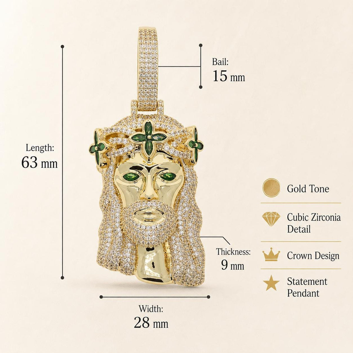 Iced Out Crown of Thorns Zircon Pendant Chapter Necklace, Gold or Silver Rope Chain - image 2