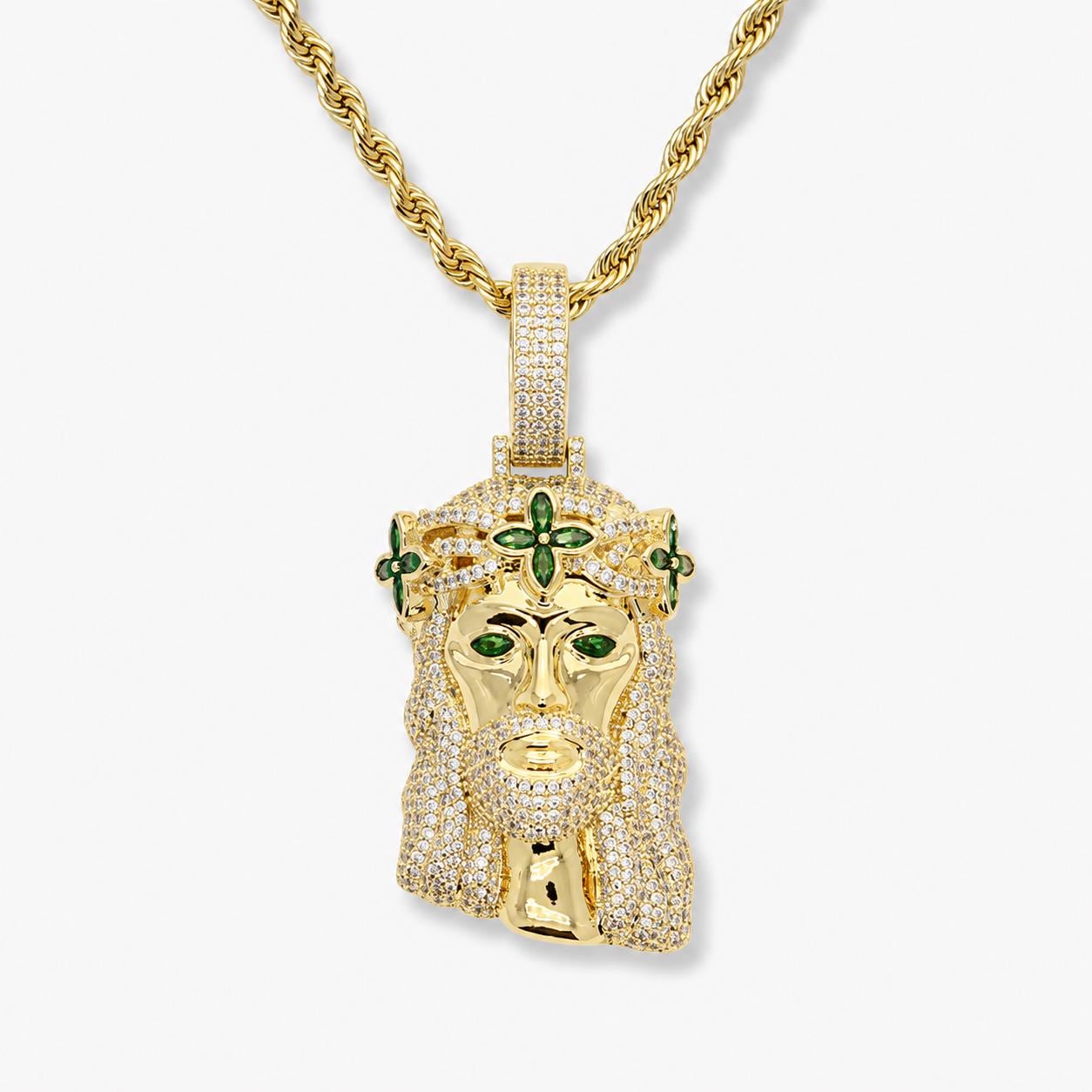 Iced Out Crown of Thorns Zircon Pendant Chapter Necklace, Gold or Silver Rope Chain - image 1