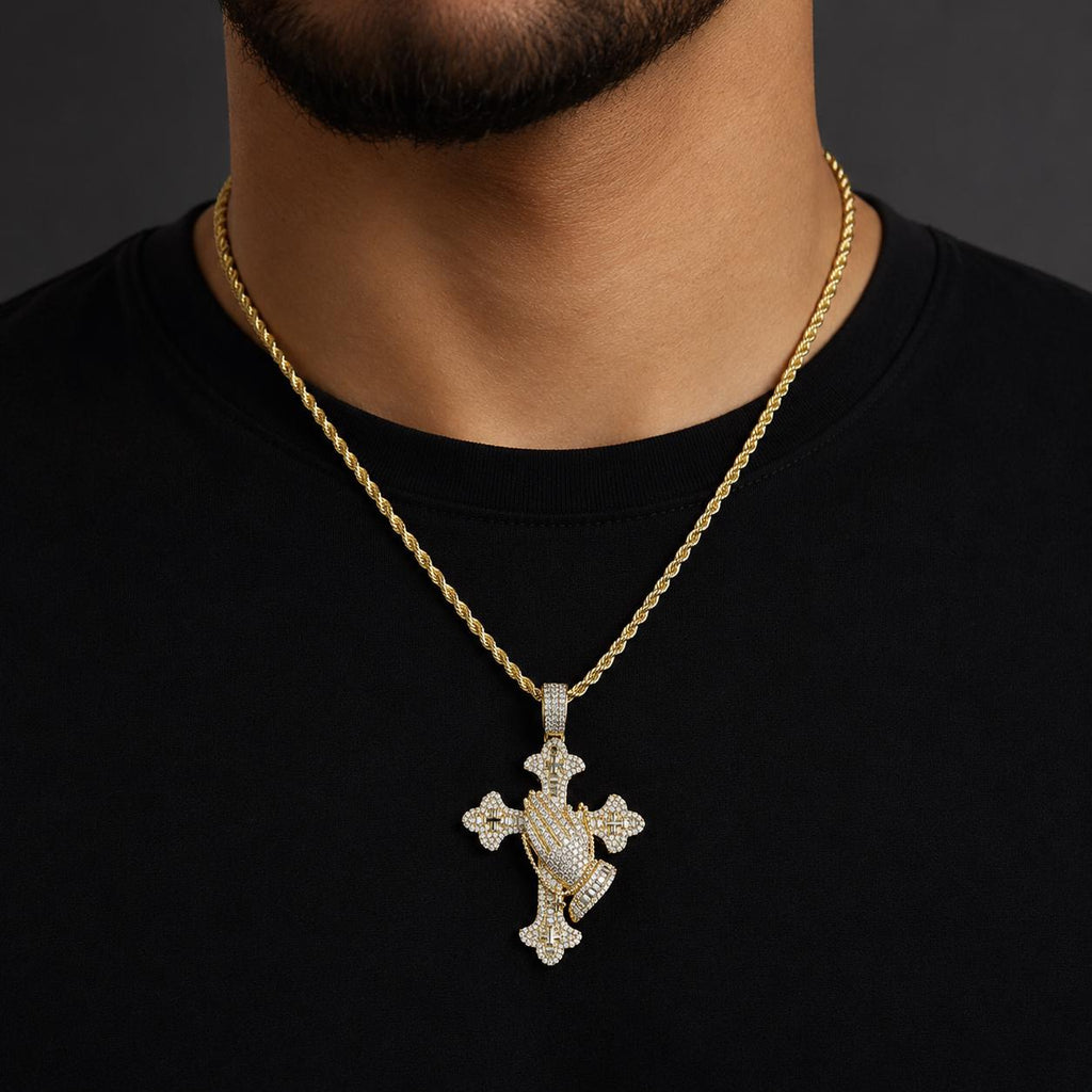 Sculpted Face Cross Iced Out Zircon 3D Portrait Hip Hop Rope Chain Necklace - image 6