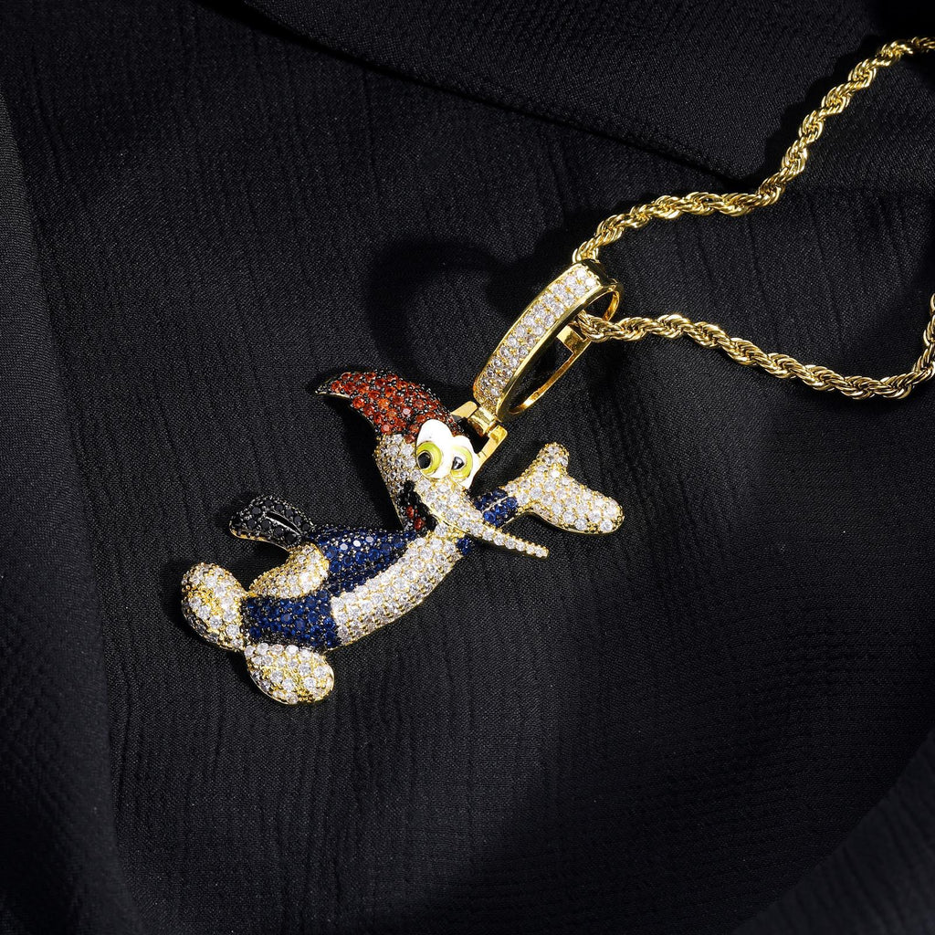 Iced Out Woodpecker Pendant Necklace, 18K Gold Plated CZ Bird, 24" Rope Chain - image 6