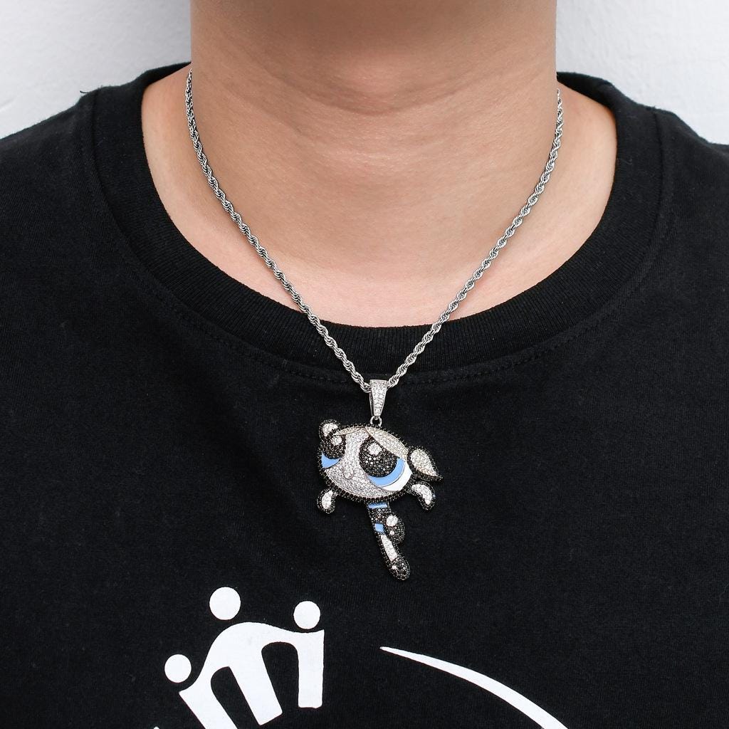 Flying Cartoon Girl Pendant Necklace, Iced Out Zircon, 24" Rope Chain (Hip Hop Style) - image 3