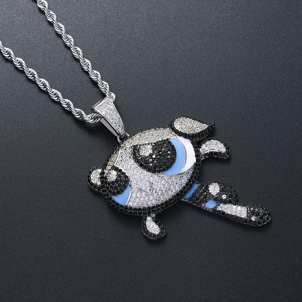 Flying Cartoon Girl Pendant Necklace, Iced Out Zircon, 24" Rope Chain (Hip Hop Style) - image 4