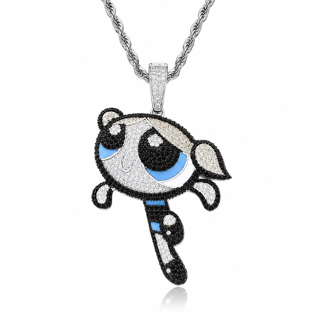 Flying Cartoon Girl Pendant Necklace, Iced Out Zircon, 24" Rope Chain (Hip Hop Style) - image 1
