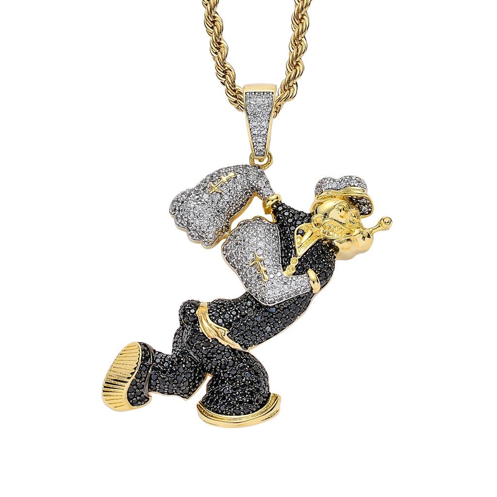 Iced Out Zircon Sailor Pendant Necklace, Gold Tone Rope Chain, Hip Hop Statement Jewelry - image 1