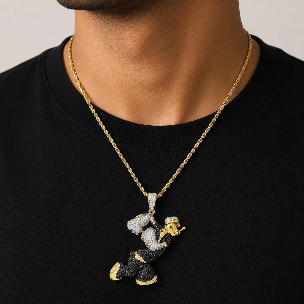 Iced Out Zircon Sailor Pendant Necklace, Gold Tone Rope Chain, Hip Hop Statement Jewelry - image 4