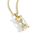 Iced Out Hourglass Pendant Necklace, 5A+ CZ Timepiece, Gold or Silver Rope Chain - image 1