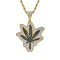 Iced-Out Maple Leaf Pendant Necklace, Green Zircon, Gold or Silver Tone (24" Rope Chain) - image 1