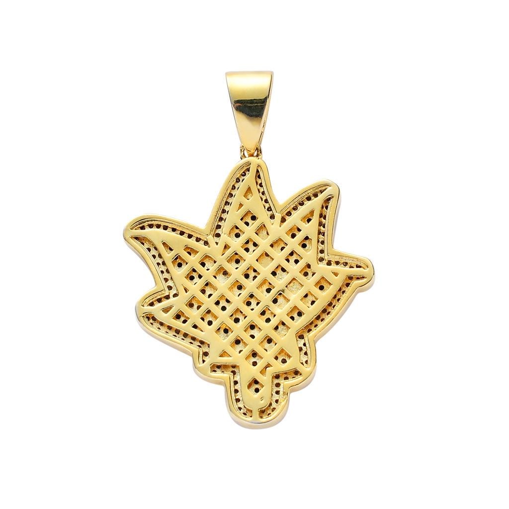 Iced-Out Maple Leaf Pendant Necklace, Green Zircon, Gold or Silver Tone (24" Rope Chain) - image 5