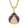 Iced Out Zircon Ladybug Pendant Necklace, Purple Black Accents, 24" Rope Chain - image 1